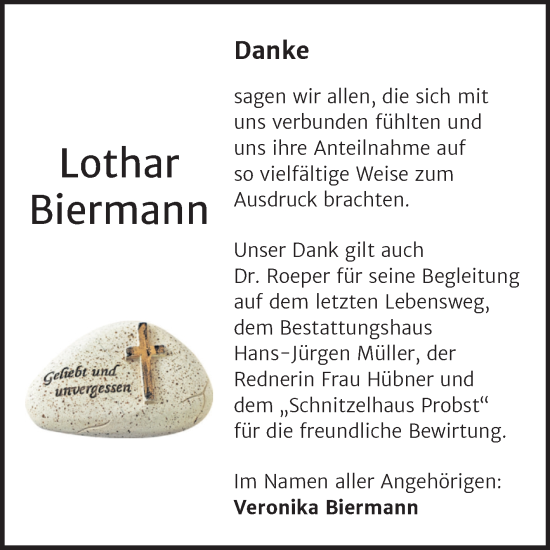 Traueranzeige von Lothar Biermann von Trauerkombi Aschersleben