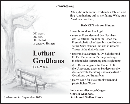 Traueranzeige von Lothar Großhans von Volksstimme Altmark Ost