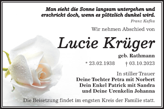 Traueranzeige von Lucie Krüger von Trauerkombi Dessau