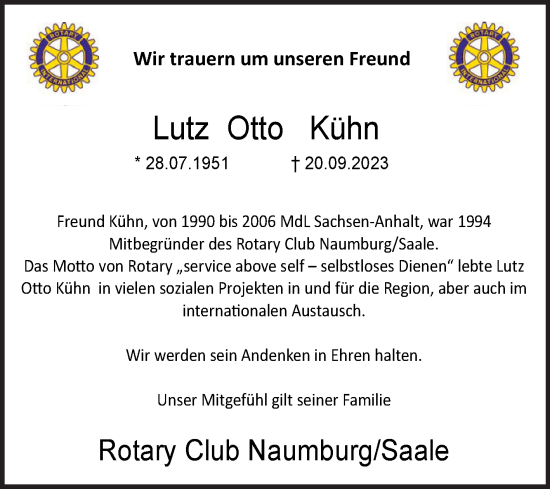 Traueranzeige von Lutz Otto Kühn von Naumburger Tageblatt
