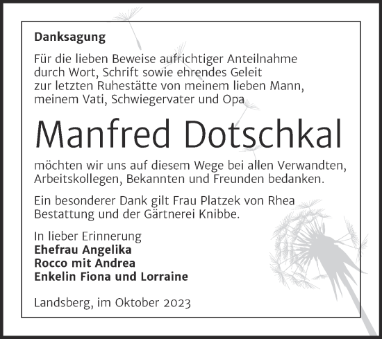 Traueranzeige von Manfred Dotschkal von Mitteldeutsche Zeitung Halle/Saalkreis