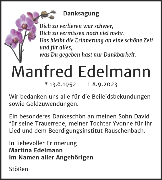 Traueranzeige von Manfred Edelmann von Wochenspiegel Naumburg/Nebra