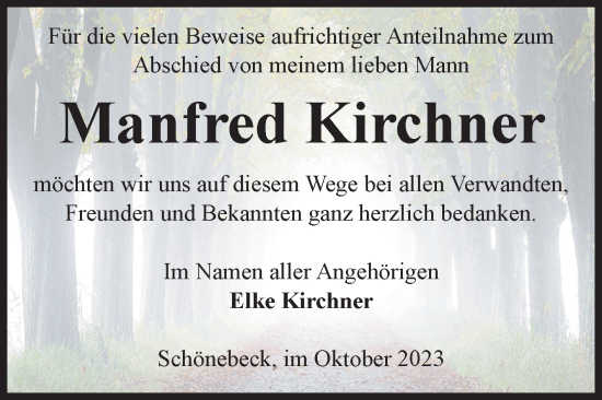 Traueranzeige von Manfred Kirchner von Volksstimme Schönebeck