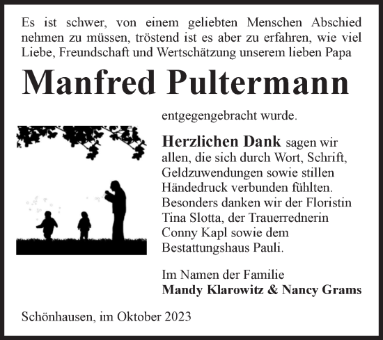 Traueranzeige von Manfred Pultermann von Volksstimme Altmark Ost