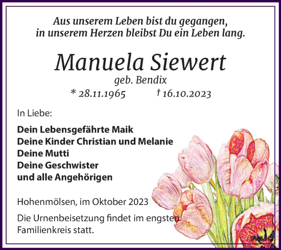 Traueranzeige von Manuela Siewert von Trauerkombi Weißenfels