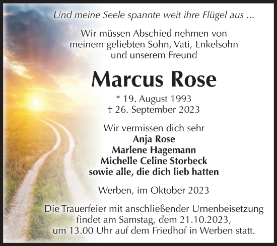 Traueranzeige von Marcus Rose von Volksstimme Altmark Ost