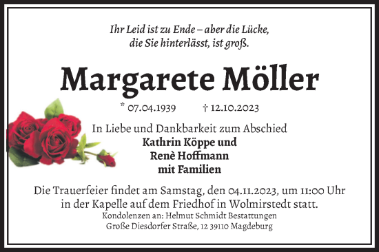Traueranzeige von Margarete Möller von Volksstimme Haldensleben/Wolmirstedt
