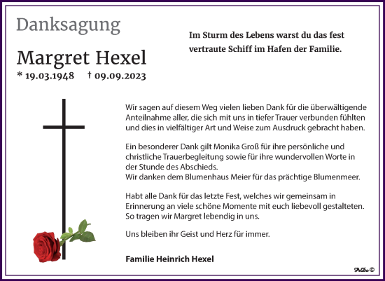 Traueranzeige von Margret Hexel von Trauerkombi Weißenfels