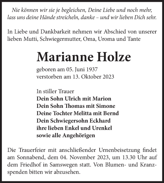 Traueranzeige von Marianne Holze von Volksstimme Haldensleben/Wolmirstedt