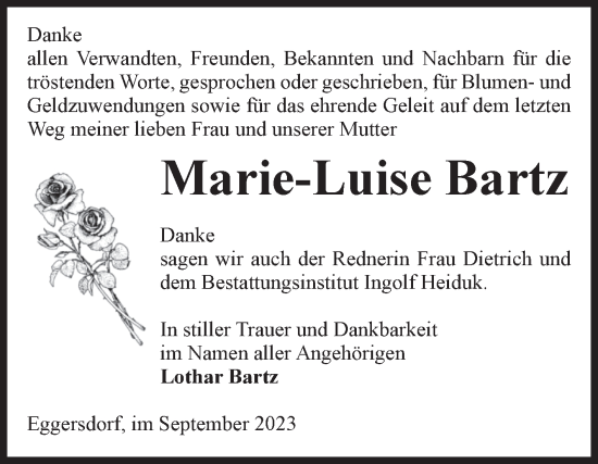 Traueranzeige von Marie-Luise Bartz von Volksstimme Schönebeck