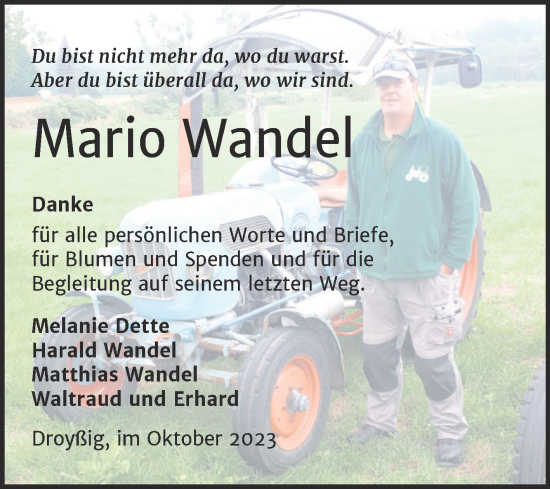 Traueranzeige von Mario Wandel von Trauerkombi Zeitz