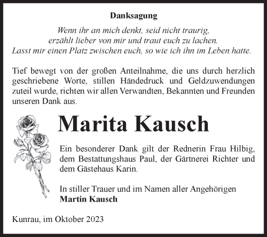 Traueranzeige von Marita Kausch von Volksstimme Altmark West