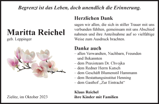 Traueranzeige von Maritta Reichel von Volksstimme Haldensleben/Wolmirstedt