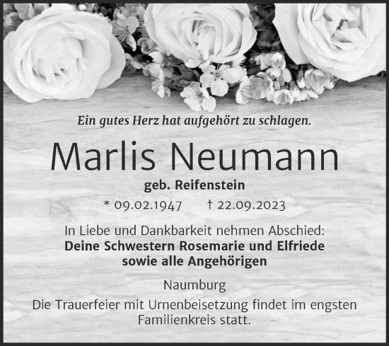 Traueranzeige von Mark Neumann von Wochenspiegel Naumburg/Nebra
