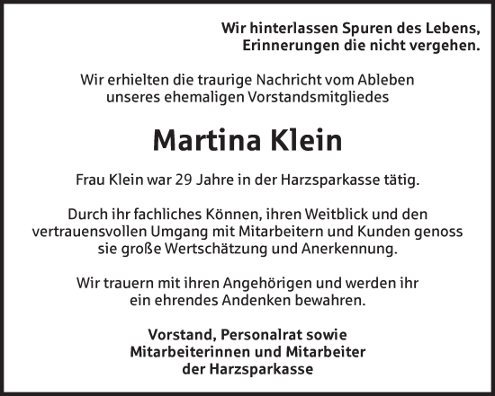 Traueranzeige von Martina Klein 