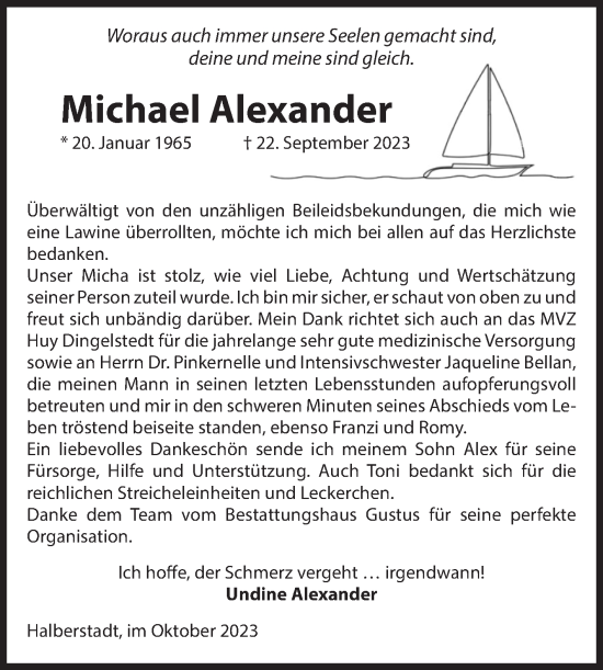 Traueranzeige von Michael Alexander von Volksstimme Halberstadt