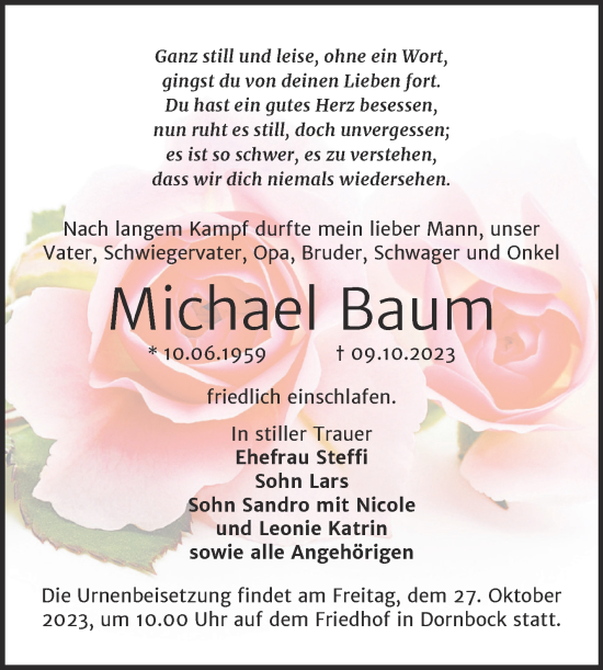 Traueranzeige von Michael Baum von Trauerkombi Köthen