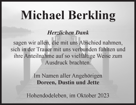 Traueranzeige von Michael Berkling von Volksstimme Oschersleben/Wanzleben