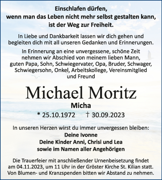 Traueranzeige von Michael Moritz von Trauerkombi Merseburg