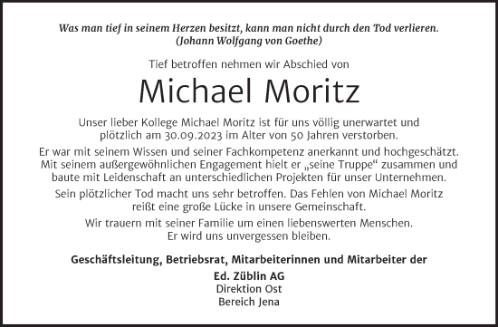 Traueranzeige von Michael Moritz von Mitteldeutsche Zeitung Merseburg/Querfurt