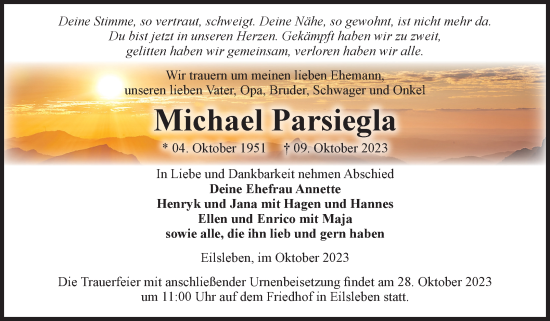 Traueranzeige von Michael Parsiegla von Volksstimme Oschersleben/Wanzleben