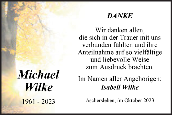 Traueranzeige von Michael Wilke von Trauerkombi Aschersleben