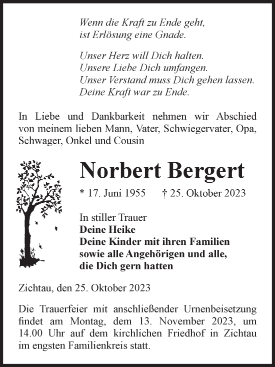 Traueranzeige von Norbert Bergert von Volksstimme Altmark West