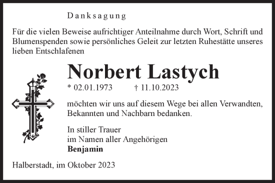 Traueranzeige von Norbert Lastych von Volksstimme Halberstadt