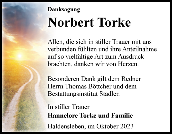 Traueranzeige von Norbert Torke von Volksstimme Haldensleben/Wolmirstedt