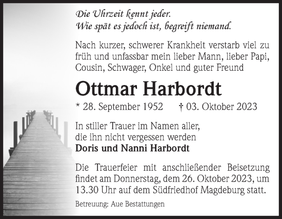 Traueranzeige von Ottmar Harbordt von Volksstimme Magdeburg
