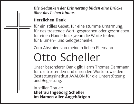 Traueranzeige von Otto Scheller von Mitteldeutsche Zeitung Halle/Saalkreis