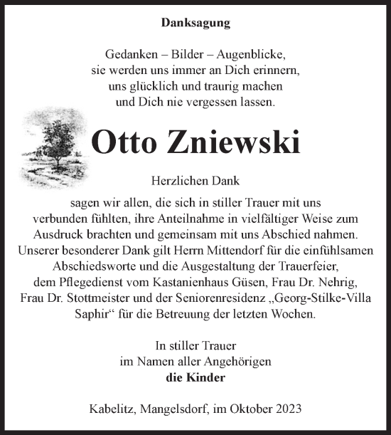 Traueranzeige von Otto Zniewski von Volksstimme Altmark Ost