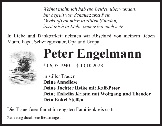 Traueranzeige von Peter Engelmann von Volksstimme Magdeburg