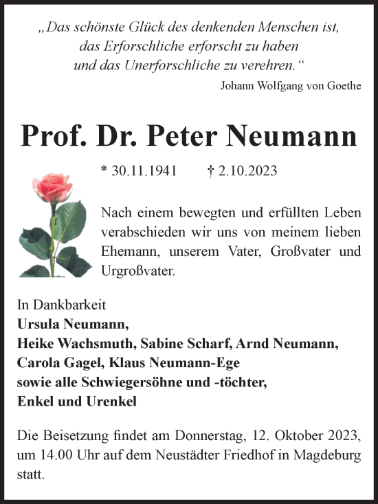 Traueranzeige von Peter Neumann von Volksstimme Magdeburg