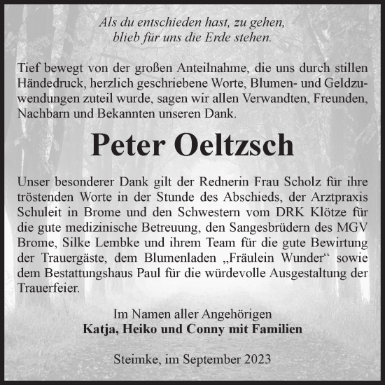 Traueranzeige von Peter Oeltzsch von Volksstimme Altmark West