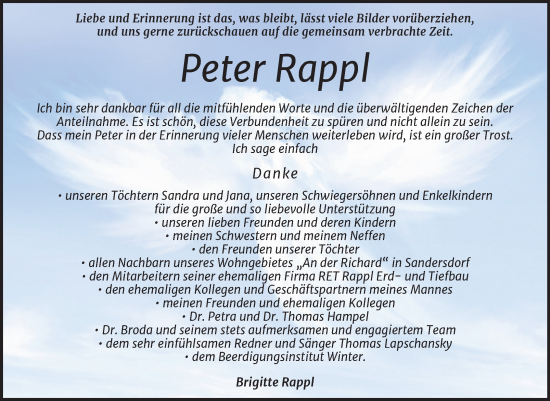 Traueranzeige von Peter Rappl von Trauerkombi Bitterfeld