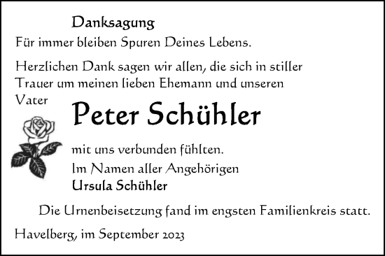 Traueranzeige von Peter Schühler von Volksstimme Altmark Ost