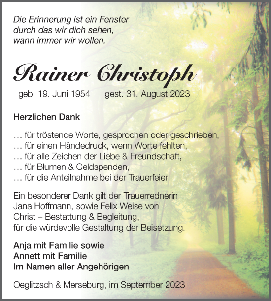Traueranzeige von Rainer Christoph von Trauerkombi Weißenfels