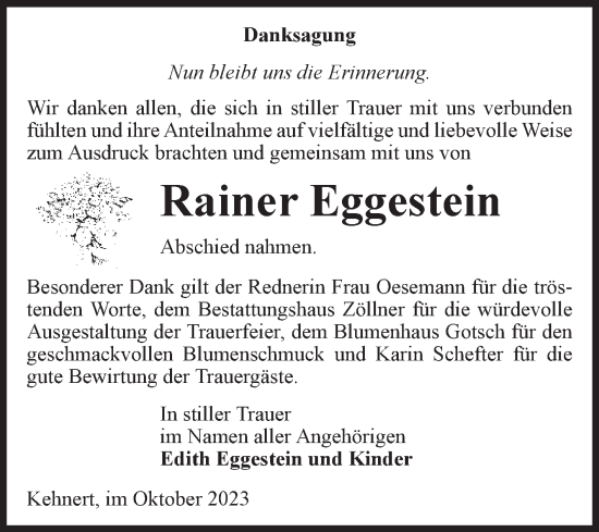 Traueranzeige von Rainer Eggestein von Volksstimme Altmark Ost
