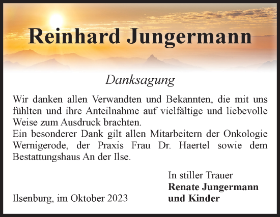 Traueranzeige von Reinhard Jungermann von Volksstimme Wernigerode
