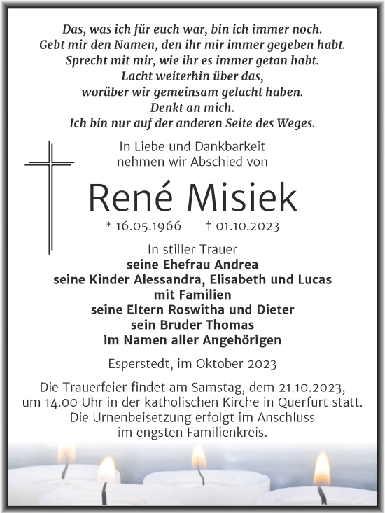 Traueranzeige von Rene Misiek von Trauerkombi Merseburg