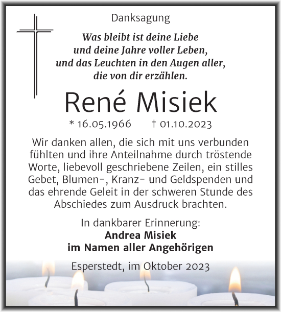 Traueranzeige von Rene Misiek von Trauerkombi Merseburg