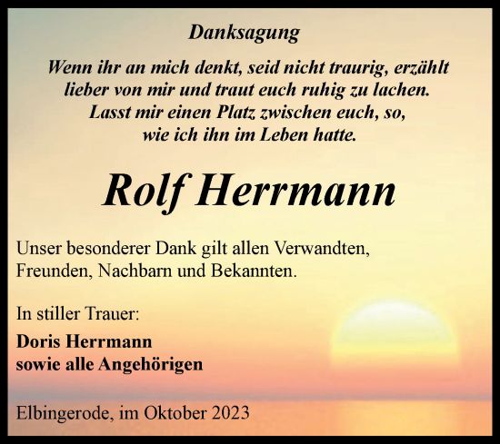 Traueranzeige von Rolf Herrmann von Volksstimme Wernigerode