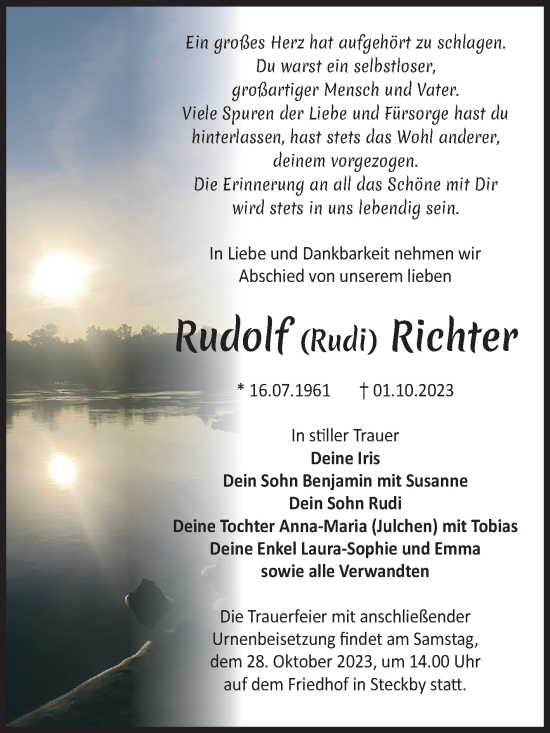 Traueranzeige von Rudolf Richter von Volksstimme Zerbst