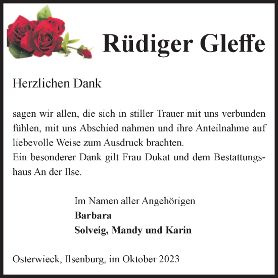 Traueranzeige von Rüdiger Gleffe von Volksstimme Halberstadt