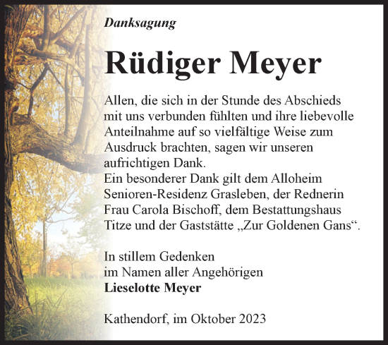 Traueranzeige von Rüdiger Meyer von Volksstimme Haldensleben/Wolmirstedt