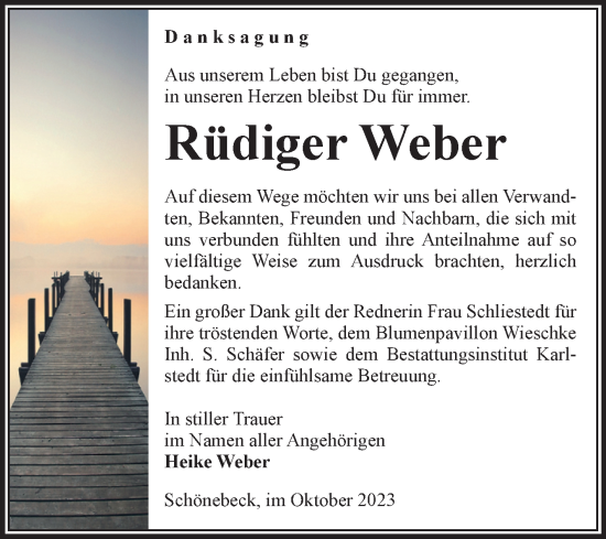 Traueranzeige von Rüdiger Weber von Volksstimme Schönebeck