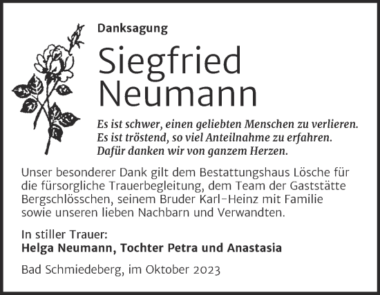 Traueranzeige von Siegfried Neumann von Trauerkombi Wittenberg