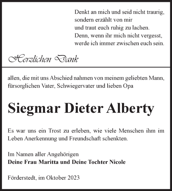 Traueranzeige von Siegmar Dieter Alberty von Volksstimme Staßfurt