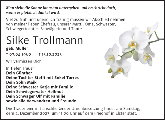 Traueranzeige von Silke Trollmann von Trauerkombi Wittenberg